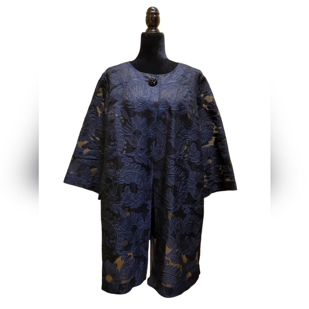 Saint John Couture Black and Blue Lace Jacket / Cape XL